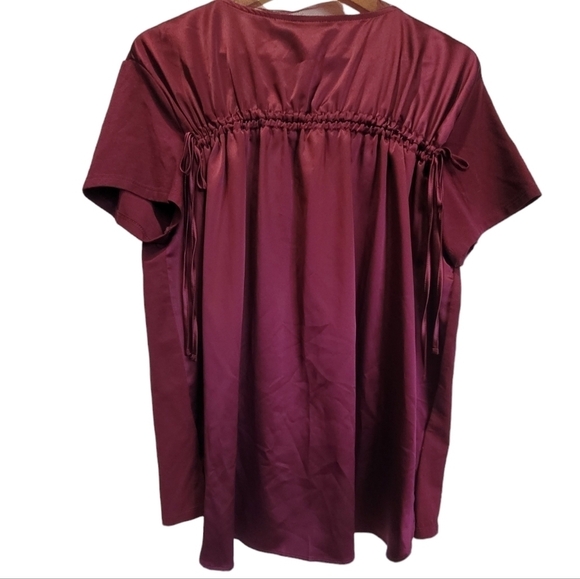 NWT XL Cotton Blend Red Short Sleeve Blouse with Decorative Back Tie Strings - Picture 3 of 6